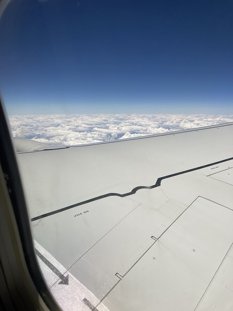 Asa de avião e nuvens vistas pela janela durante um voo
